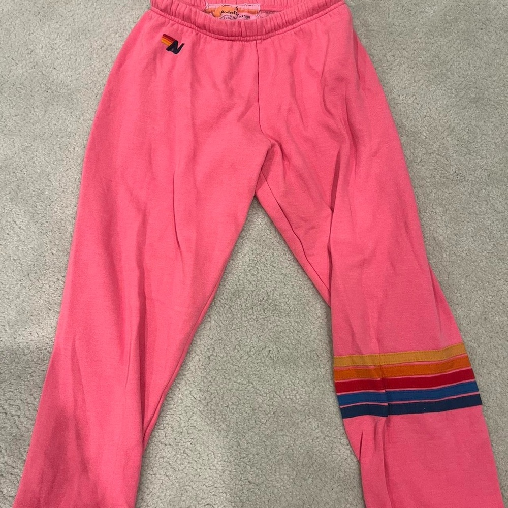 Aviator Nation Pink Joggers with Rainbow Stripe